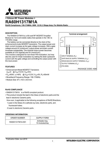 Mitsubishi Módulo De Potencia RA60H1317M1A 80W Yaesu 1