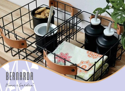 Bernarda Home & Garden Canasto Organizador Hierro Y Cuero 1