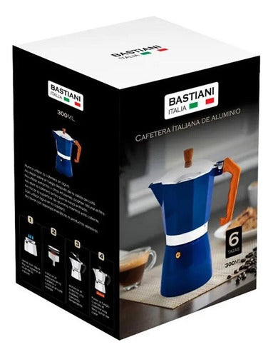 Cafetera Italiana De Aluminio 300ml 6 Tazas Mango De Madera 1