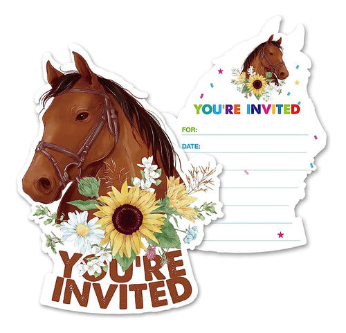 Invitaciones Florales A La Fiesta Del Caballo Pony Con Sobre 0