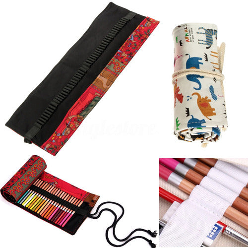 Portable Canvas Pencil Case Roll Holder Bag P 1