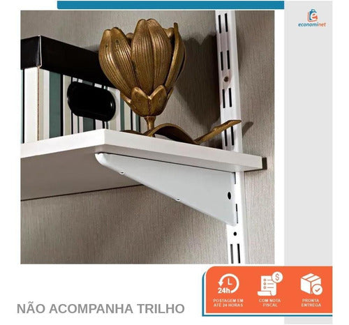 2 Suporte Prateleira Trilho Duplo Aço Branco 27cm Starfer 4