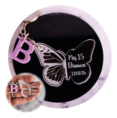 MALIBULASER 30 Personalized Initial Butterfly Keychain Souvenirs - Event 0