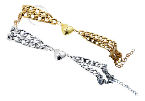 Couple Friendship Bracelet Set with Magnetic Heart Pendant Stainless Steel 0