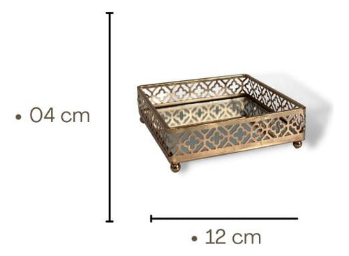 Bandeja Quadrado Na Cor Dourada Com Espelho 4x12cm 1