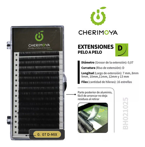 Cherimoya Extension De Pestañas Pelo Por Pelo 0.07D Mix 7-13mm 1