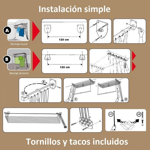 Gimi Wall or Ceiling Clothes Drying Rack 1.2m 3