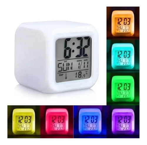 SIPI SHOP Color Changing LED Cube Digital Alarm Clock 0