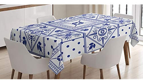 Ambesonne Navy Blue Tablecloth, Oriental Ceramic Patterns 0