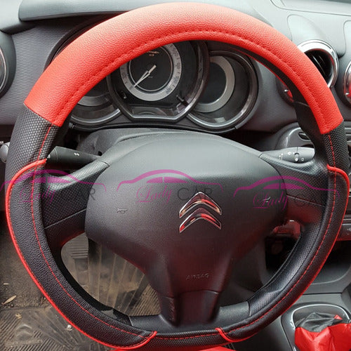 LadyCar Black and Red Leatherette Steering Wheel Cover 1