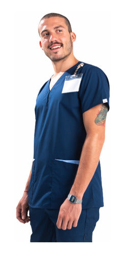 Ambo Medico Hombre Spandex Terzo Diseño Liso Marino Spx 2