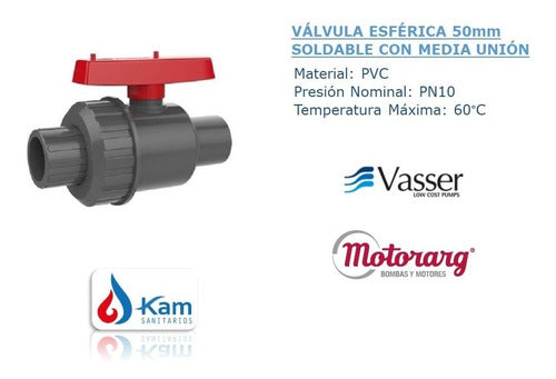 50mm PVC Vasser Weldable Ball Valve with Half Union 2