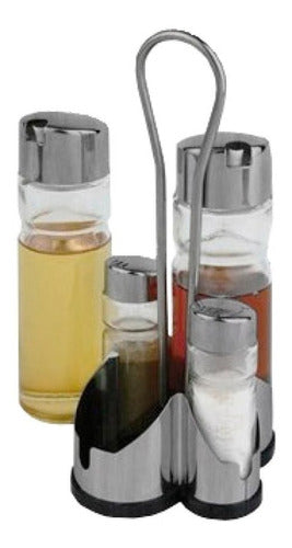 Walplo Set X4 Salt & Pepper Shakers, Oil & Vinegar Cruet with Stand 1