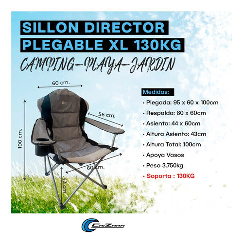 Ubatuba Director Chair Caizara Foldable XL Supports 130kg Camping 2