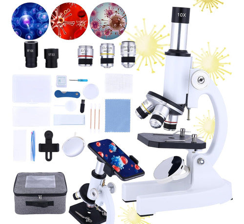 Herwicm Kit De Microscopio Para Niños, 40x-2000x, Adaptador Para Tel 0