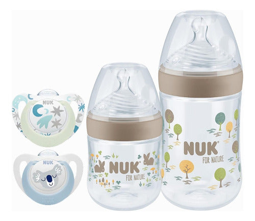 NUK For Nature Baby Bottle Set 260ml 150ml and Star Pacifiers 0