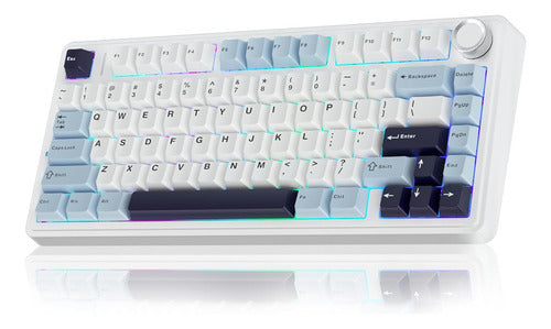 AULA Teclado Mecánico Inalámbrico De 75% Con RGB Blanco Y Azul 0