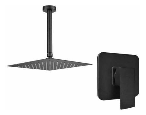 Black Embedded Shower Set + Square 30 Ceiling Arm Showerhead 0