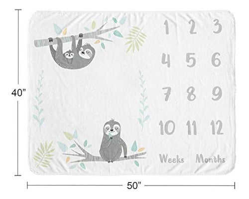 Sweet Jojo Designs Blue Jungle Sloth Boy Girl Milestone Blan 2