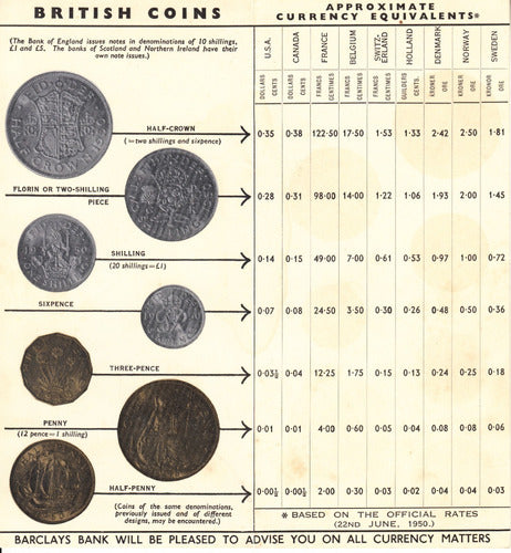 1950 Folleto Monedas Inglesas Barclays Bank Ltd Numismatica 0
