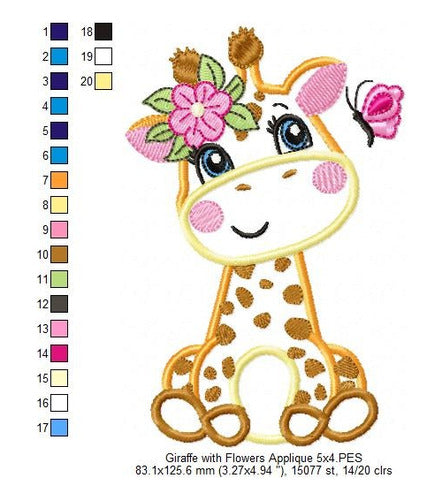 Elma Matrizes Giraffe Animal Embroidery Machine Matrix for Girls with Flowers 1347 1