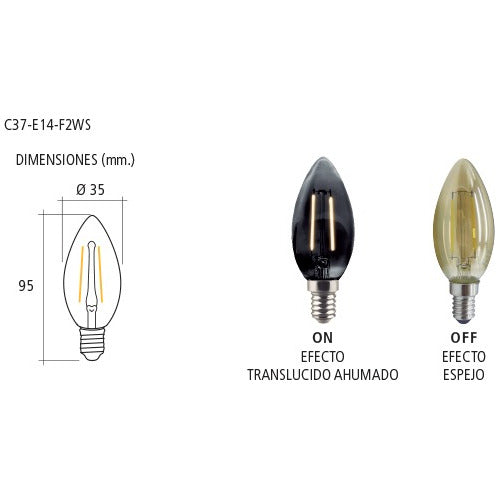 TBCin Vintage LED Filament Candle Bulb Smoked 2W E14 2