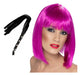 Mercadoflash Short Lilac Wig + Faux Leather Whip with Fringe Costume 0