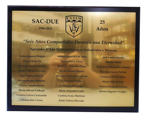 Plaqueta Conmemorativa 30 X 40 0