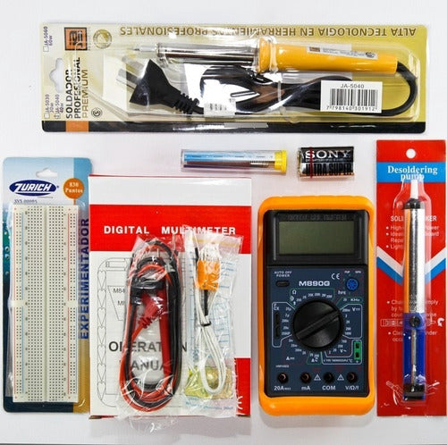 High Tec Electronica Combo X6 Electronic Level 2 Tester, Soldering Iron, Protoboard, Battery 1