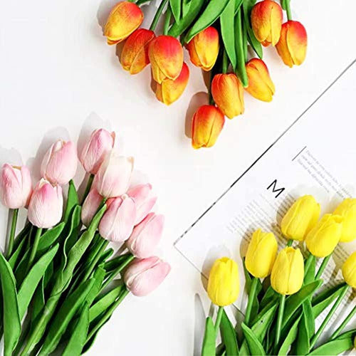 Wistart 24pcs Multicolor Artificial Tulip Flowers Fake Faux PU Tulip Bouquet Real Touch Flower Arrangements 2