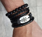 Burdah Conjunto Pulsera Cuencas Cuero Negro Dije Chala 4 En 1 1