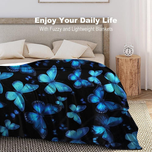 TOHTWAG Beautiful Butterfly Blanket with Blue Butterflies Soft Fleece Printed Blanket 4