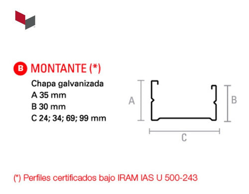 Montante 35mm X 3,00m Cal 24-0,52mm Esp. 3