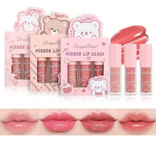 Set of 3 Nude Lip Gloss Trio Mirror Lip Gloss Bear 0