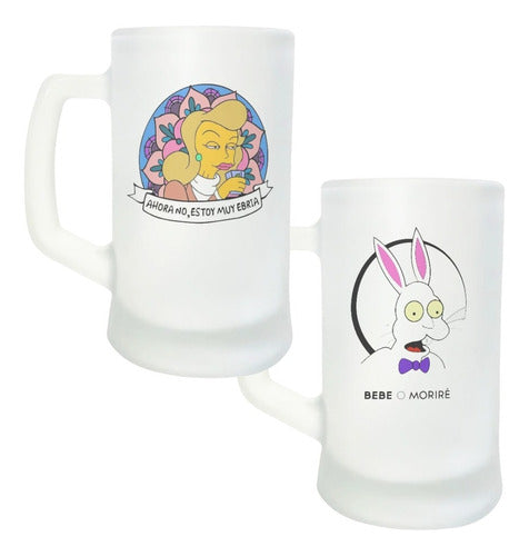 Frosted Glass Beer Mug Set of 2 - The Simpsons Drunk Baby or Die 0