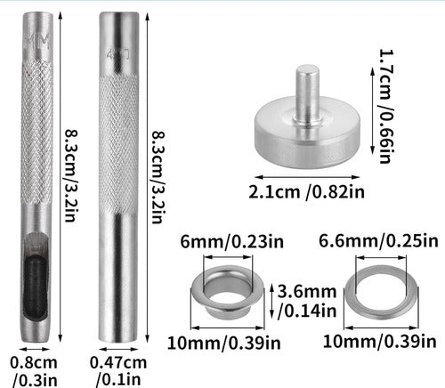 100  Ojales 10mm , Pvc, Lona, Etc  Plateados  C/ Herramienta 1