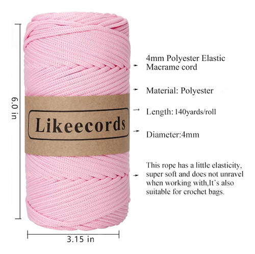 Likeecords 3 Balls of 4mm Pink Elastic Cord, 130 Meters 1