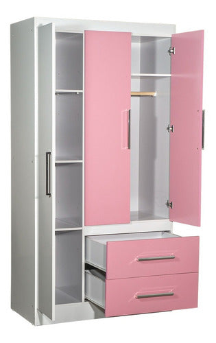 Children's Wardrobe Closet Maximum 3 Doors Pink and White 12