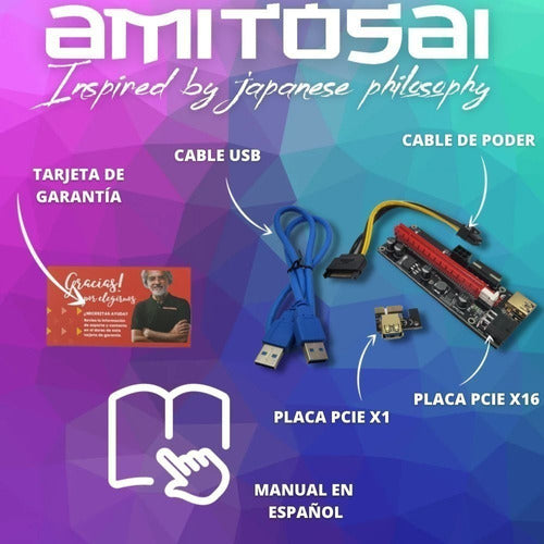 Amitosai Riser 1x to 16x MTS-BTCMINERBLACK Latest Model PCI-E Cripi2 5