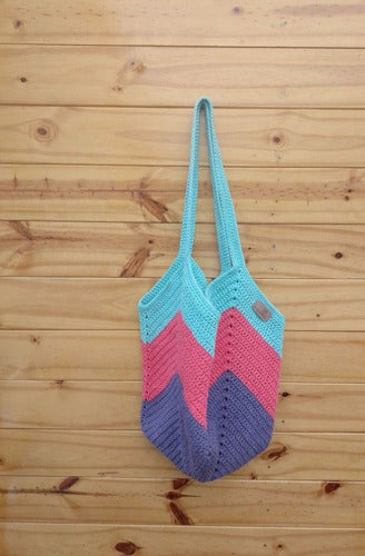 Handcrafted Crocheted Chevron Tote Bag 3