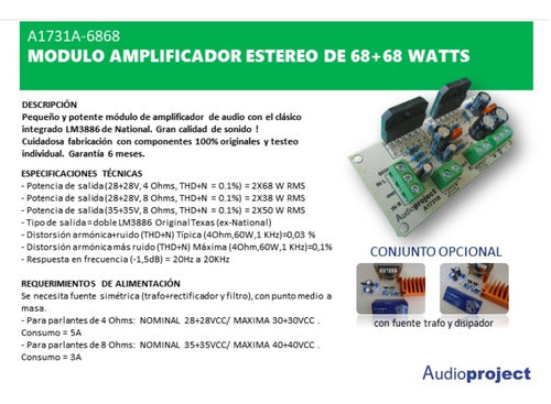 Audioproject Stereo Amplifier Module 68+68 W with LM3886 3