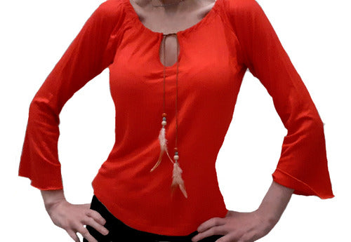 Generic Remera Blusa Viscosa Roja Con Plumas Moda 2024 0