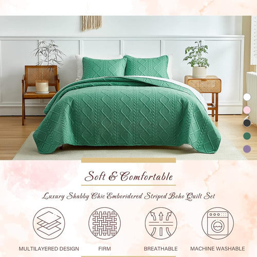 Tititada 3 Piece Solid Green Summer Comforter Set King Size 1