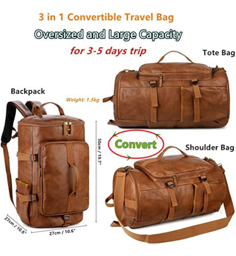 Baosha Elegant Leather Travel Bag for Men, Hybrid Travel Backpack, Hiking, Convertible Night Bag HB-26 1