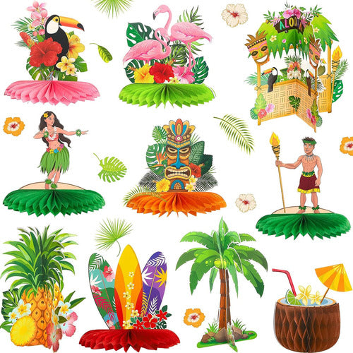 HERMES SHOP Hawaiian Luau 3D Table Centerpiece with Flamingos, 10 Pieces 0