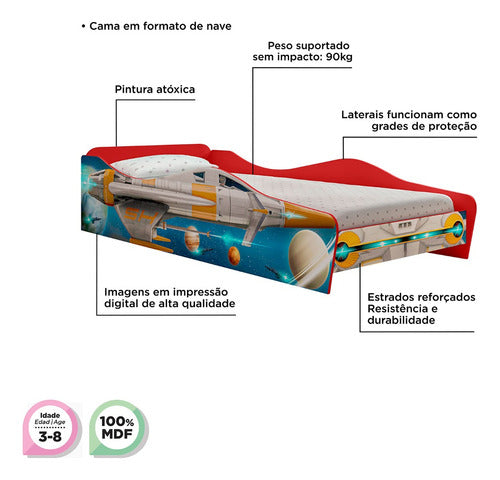 Cama Auto Space Plus Niños Espacial Cohete Estrellas 2