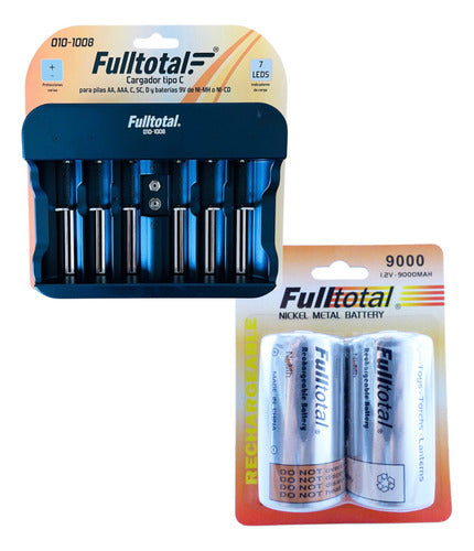 Fulltotal Combo Cargador 6 Canal Usb + 2 Pilas Recargables D 9000 Mah 0