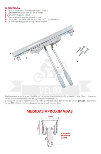 Riel Europeo Para Cortina Con Bastones 2,20 Mts Perfiltec 1