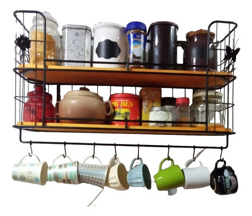 Industrial Hanging Shelf with 2 Shelves and Hooks 0