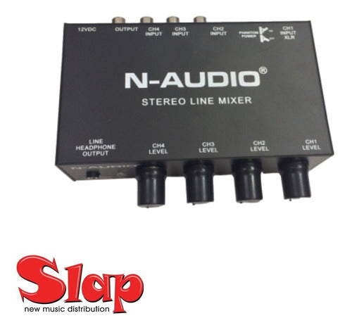 N-Audio Mixer Mx500 4 Channels Stereo RCA XLR Phantom 2